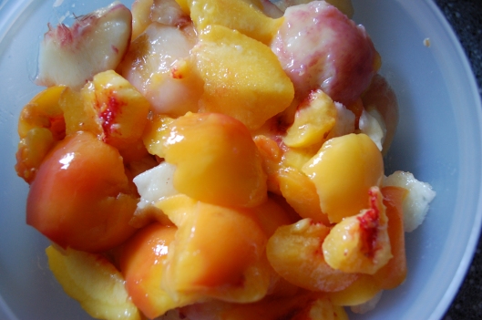 Blanched and chopped peaches and nectarines