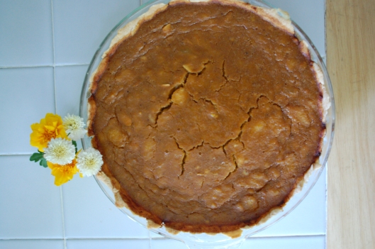 When I took it out, it looked perfect. Later, the top cracked.  Further research led me to learn that you should turn you let your pie cool gradually in the oven. Cooling too quickly causes the cracks. It didn't change the taste though!