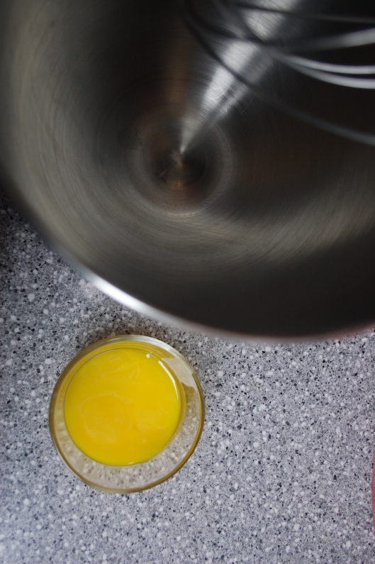 It starts with three egg yolks and a mixer.