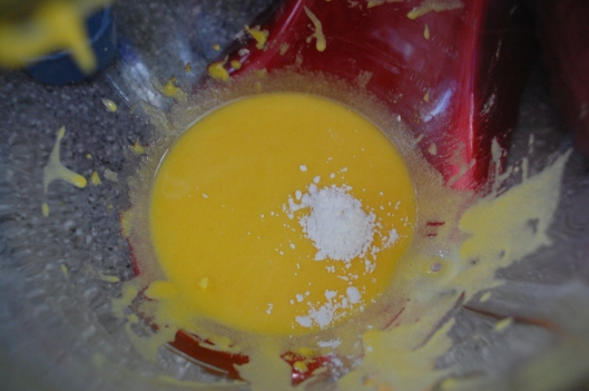 Beaten egg yolks and cornstarch