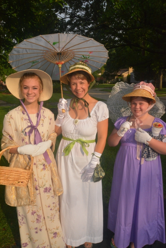 Lily, Ella and I on the morning of the festival.  These dresses are so comfortable.  Straw bonnets will make your head itch, though!