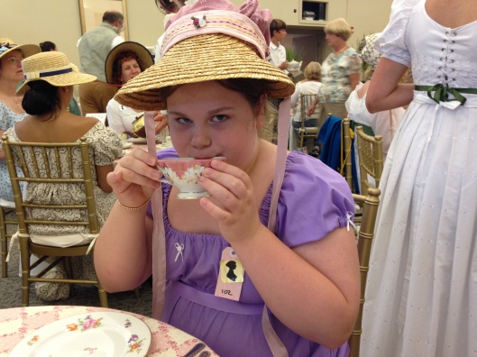 I thought Ella's teacup was so beautiful! Her favorite flavor is Mrs. Jenning's Delight.  I think we each drank 12 cups of tea!